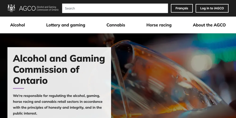 Screenshot of the Alcohol and Gaming Commission of Ontario's own website