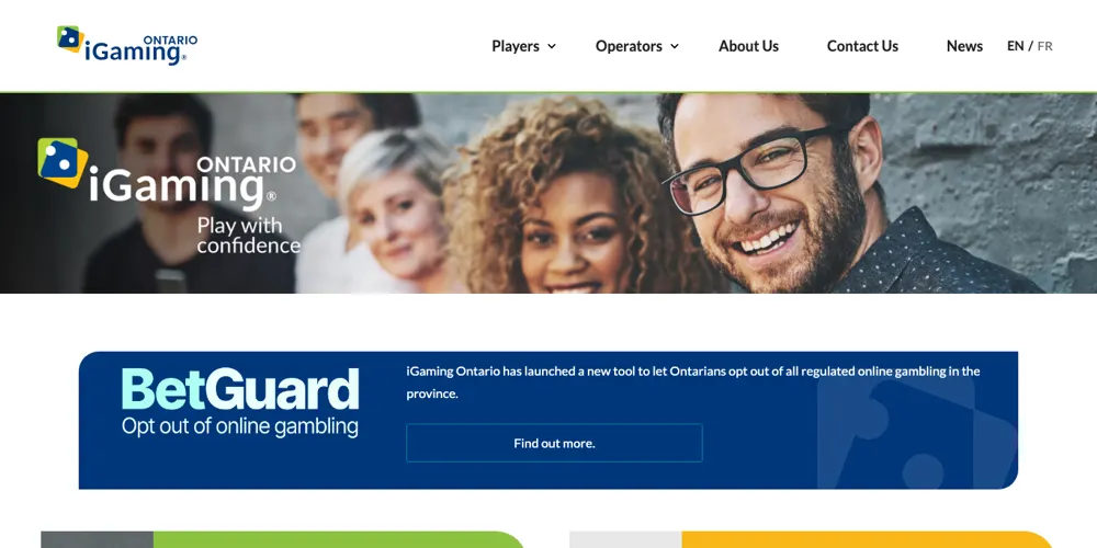 Screenshot of the iGaming Ontario website that lists registered operators